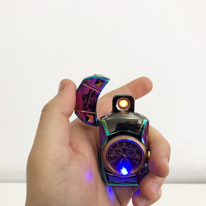 Спіральна запальничка, електрозапальничка акумуляторна USB-813 + годинник