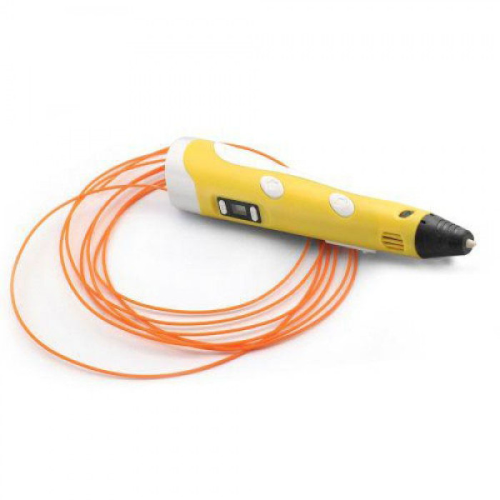3D ручка Smart 3D Pen 2 c LCD дисплеєм, Дитяча електро ручка для фігурок із пластику. Колір: жовтий