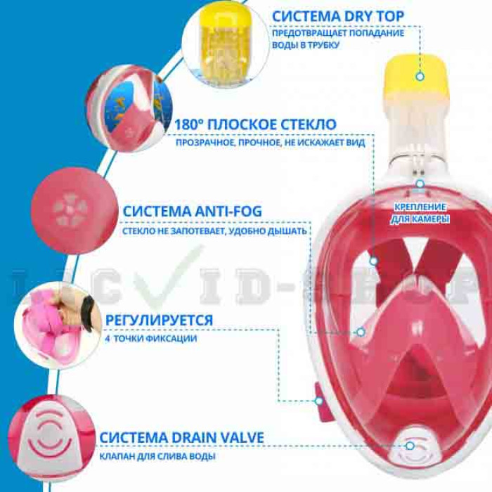 Маска на лице для снорклинга, підводного плавання Tribord Freebreath. Колір рожевий