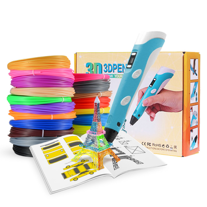 3D ручка Smart 3D Pen 2 c LCD дисплеєм, Цікава ручка 3д для дітей, Оригінальна. Колір: блакитний