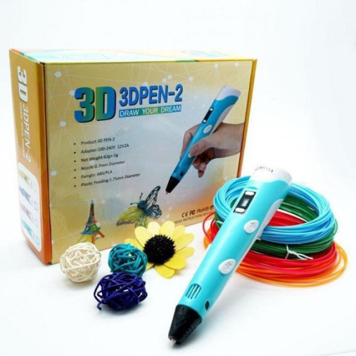 3D ручка Smart 3D Pen 2 c LCD дисплеєм, Цікава ручка 3д для дітей, Оригінальна. Колір: блакитний
