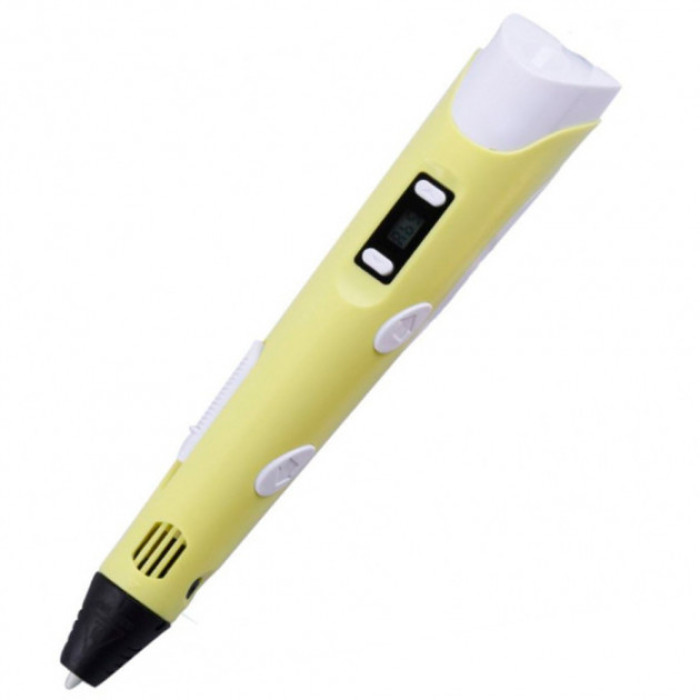 3D ручка Smart 3D Pen 2 c LCD дисплеєм, Дитяча електро ручка для фігурок із пластику. Колір: жовтий
