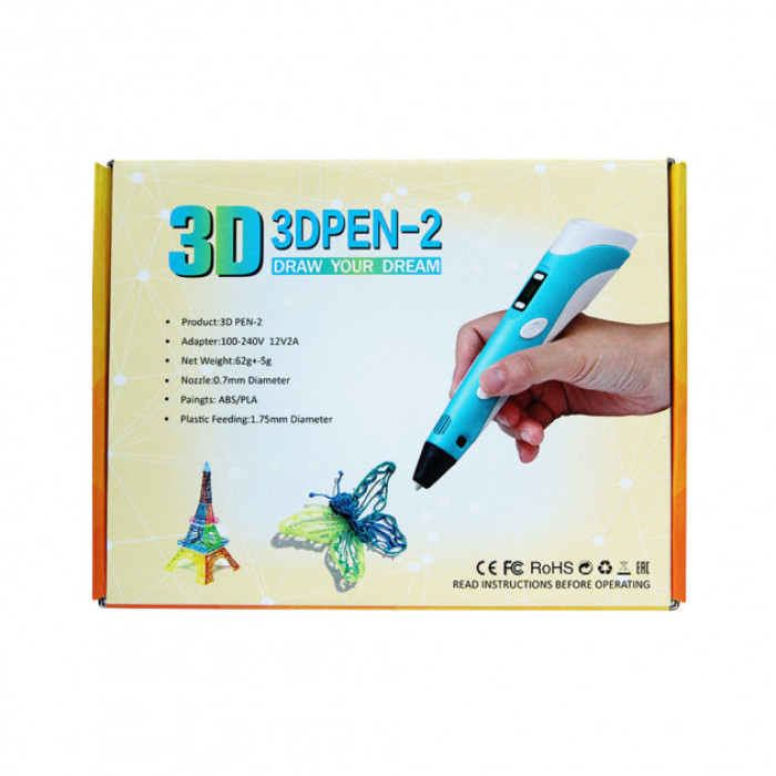 3D ручка Smart 3D Pen 2 c LCD дисплеєм, Дитяча електро ручка для фігурок із пластику. Колір: жовтий
