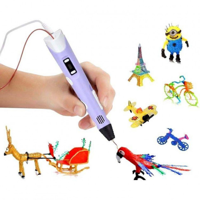 3D ручка Smart 3D Pen 2 c LCD дисплеєм, Ручка для об'ємного малювання, Дитяча 3д ручка. Колір: фіолетовий