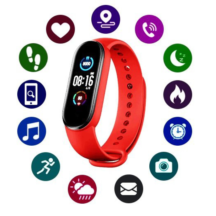 Фітнес браслет Smart Watch M5 Band Classic Black смарт годинник-трекер. Колір червоний