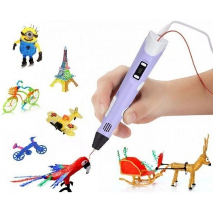 3D ручка Smart 3D Pen 2 c LCD дисплеєм, Ручка для об'ємного малювання, Дитяча 3д ручка. Колір: фіолетовий