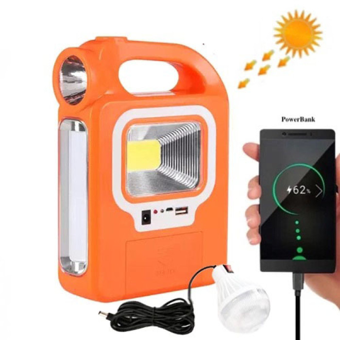 Ліхтар кемпінг переносний 6399А - LED+COB, power bank, 2x18650, сонячна батарея. Колір: помаранчевий