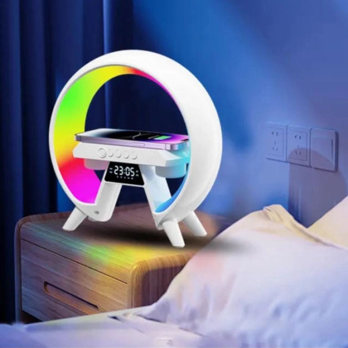 LED Лампа нічник з бездротовою зарядкою та Bluetooth динаміком G-Lite XM-X63, Годинник хамелеон з будильник