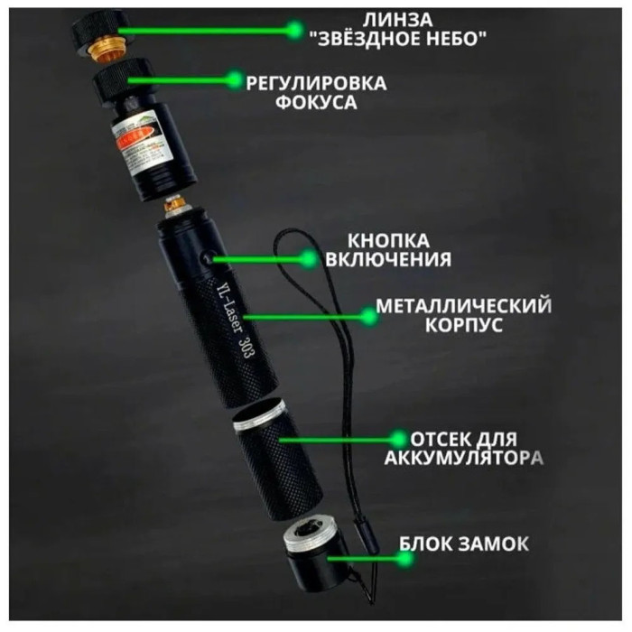 Лазерна указка Green Laser Pointer JD-303, Лазери із зеленим променем лазера, Лазерна указка брелок