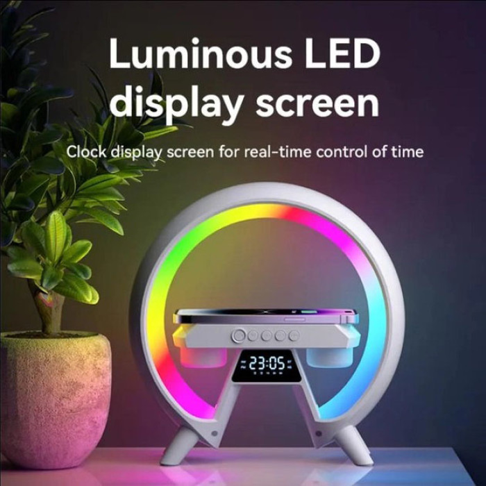 LED Лампа нічник з бездротовою зарядкою та Bluetooth динаміком G-Lite XM-X63, Годинник хамелеон з будильник