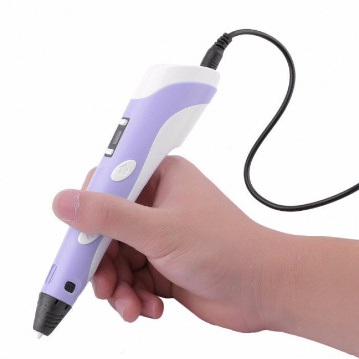 3D ручка Smart 3D Pen 2 c LCD дисплеєм, Ручка для об'ємного малювання, Дитяча 3д ручка. Колір: фіолетовий
