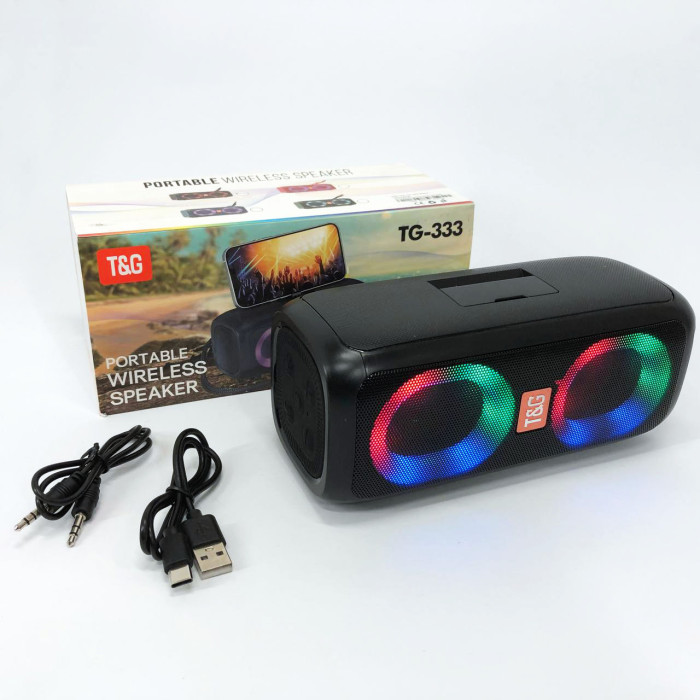 Портативна колонка TG333 2x5W з RGB підсвічуванням, гучна блютуз колонка. Колір: чорний
