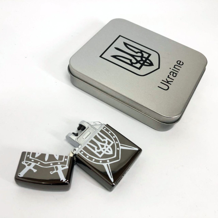 Дугова електроімпульсна запальничка USB Україна металева коробка HL-446. Колір: чорний