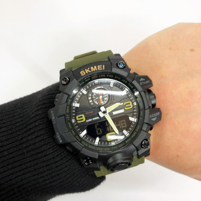 Годинник наручний чоловічий SKMEI 1586AG ARMY GREEN, чоловічий армійський водостійкий тактичний. Колір: зелений