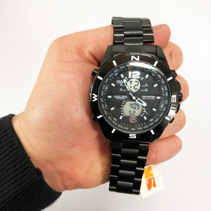 Годинник наручний чоловічий SKMEI 1670BKWT BLACK-WHITE, Армійський годинник протиударний. Колір: чорний