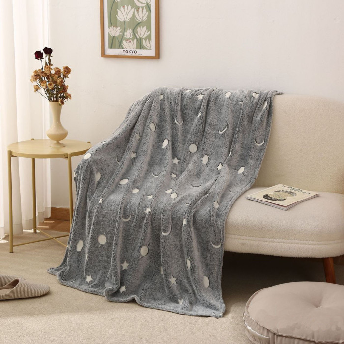 Плед, що світиться в темряві, плюшеве покривало Blanket kids Magic Star 150х100 см флісова ковдра. Колір: сірий