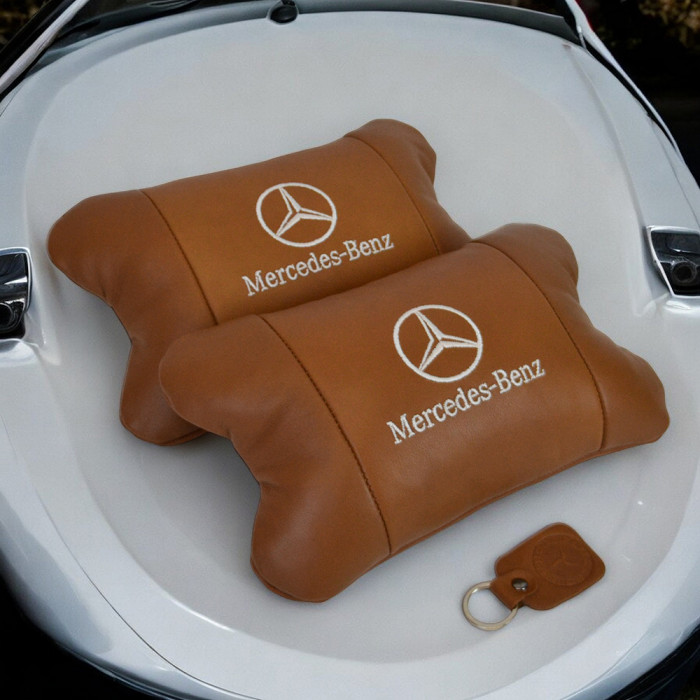 Комплект 2шт для підголівника Mercedes-Benz, виготовлених з натуральної коричневої шкіри. Комфорт в авто