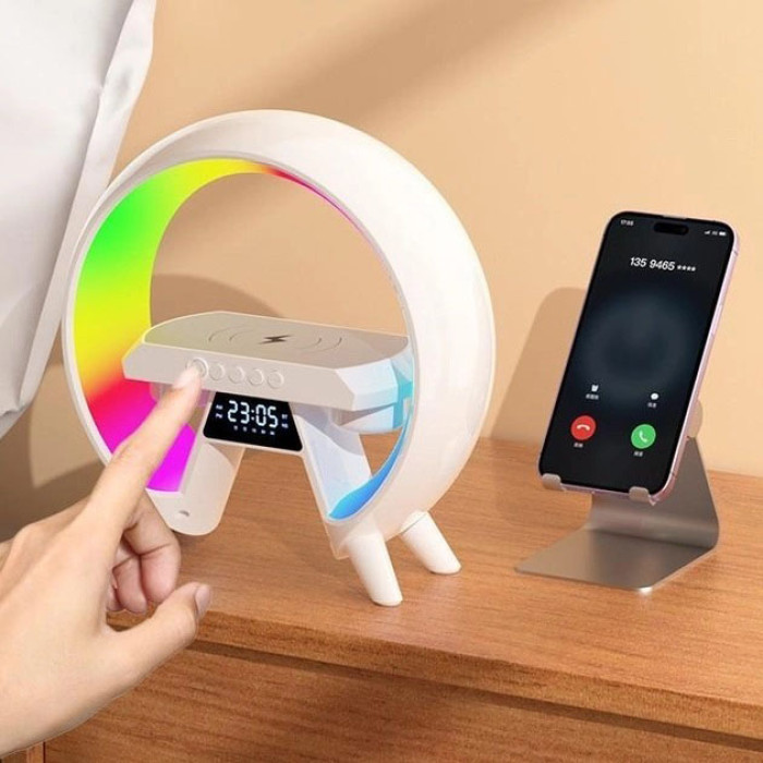 LED Лампа нічник з бездротовою зарядкою та Bluetooth динаміком G-Lite XM-X63, Годинник хамелеон з будильник