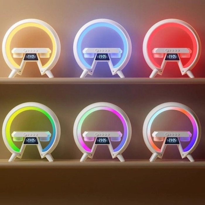 LED Лампа нічник з бездротовою зарядкою та Bluetooth динаміком G-Lite XM-X63, Годинник хамелеон з будильник