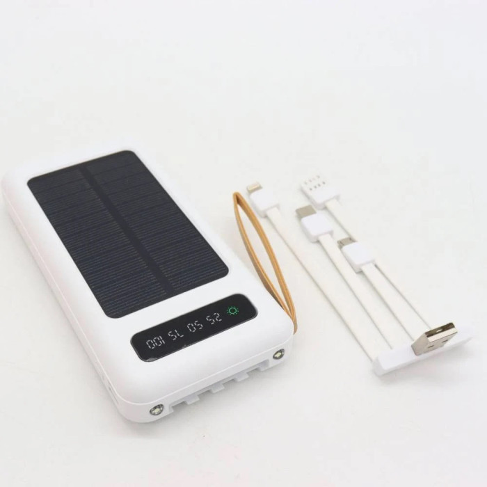 Power Bank Solar Smart 1015 зарядний пристрій на сонячній батареї 20000mAh з індикатором заряду Білий