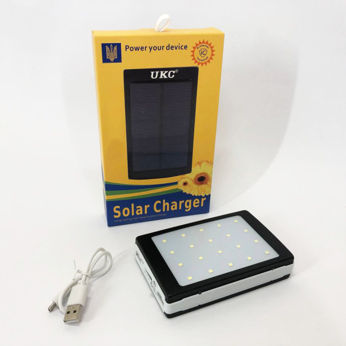 УМБ Power Bank Solar 40000 mAh мобільне зарядне із сонячною панеллю та лампою. Колір: чорний