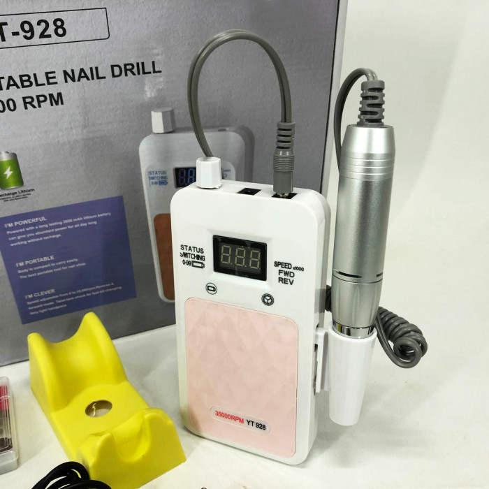 Портативний фрезер для нігтів Nail Drill YT-928 акумуляторний з індикатором заряду на 35 000 оборотів. Колір: білий