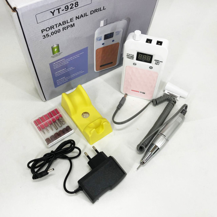Портативний фрезер для нігтів Nail Drill YT-928 акумуляторний з індикатором заряду на 35 000 оборотів. Колір: білий