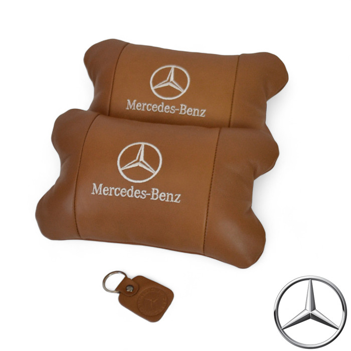 Комплект 2шт для підголівника Mercedes-Benz, виготовлених з натуральної коричневої шкіри. Комфорт в авто