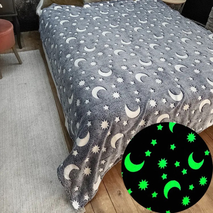 Плед, що світиться в темряві, плюшеве покривало Blanket kids Magic Star 150х100 см флісова ковдра. Колір: сірий