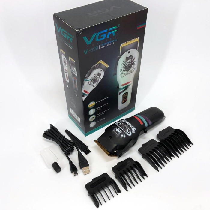 Машинка для стрижки волосся та бороди професійна VGR V-699 B з насадками та LED дисплеєм. Колір: чорний