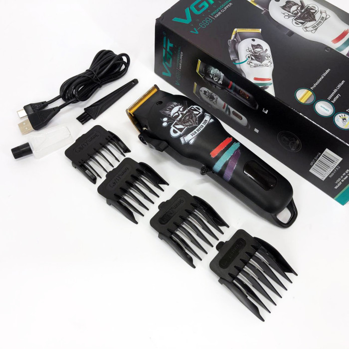 Машинка для стрижки волосся та бороди професійна VGR V-699 B з насадками та LED дисплеєм. Колір: чорний