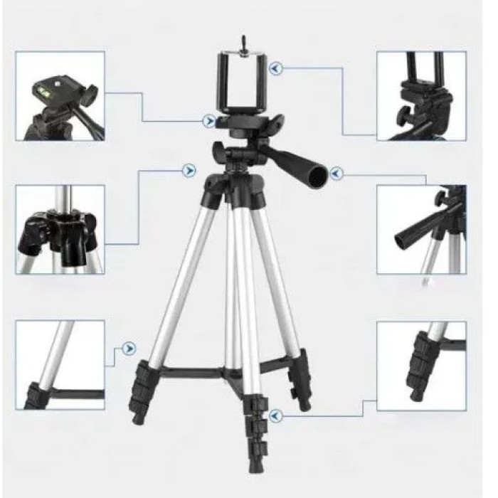 Штатив для телефону та фотоапарата Tripod 3110 PRO портативний трипод 0,35-1.02м висота. Колір: срібний
