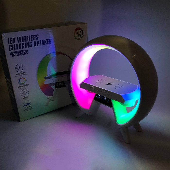 LED Лампа нічник з бездротовою зарядкою та Bluetooth динаміком G-Lite XM-X63, Годинник хамелеон з будильник