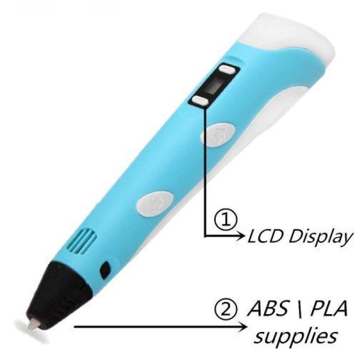 3D ручка Smart 3D Pen 2 c LCD дисплеєм, Цікава ручка 3д для дітей, Оригінальна. Колір: блакитний