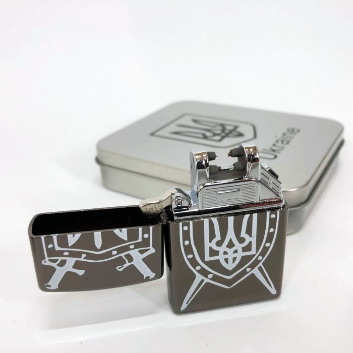 Дугова електроімпульсна запальничка USB Україна металева коробка HL-446. Колір: чорний
