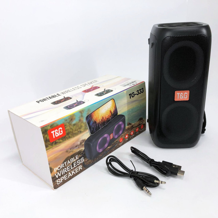 Портативна колонка TG333 2x5W з RGB підсвічуванням, гучна блютуз колонка. Колір: чорний