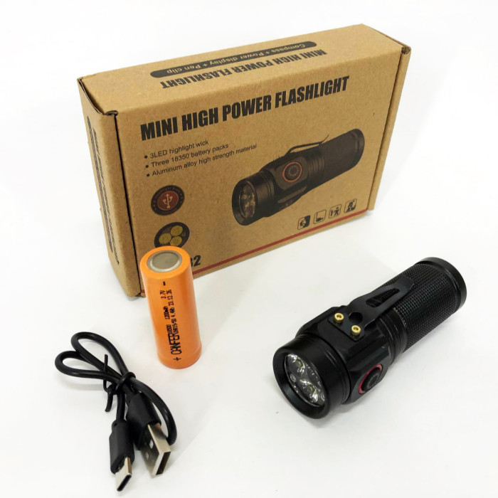 Ліхтар PLD W5182-3XHP360, Ручний ліхтарик led, Водонепроникний ліхтар, Кишеньковий ліхтар із usb зарядкою