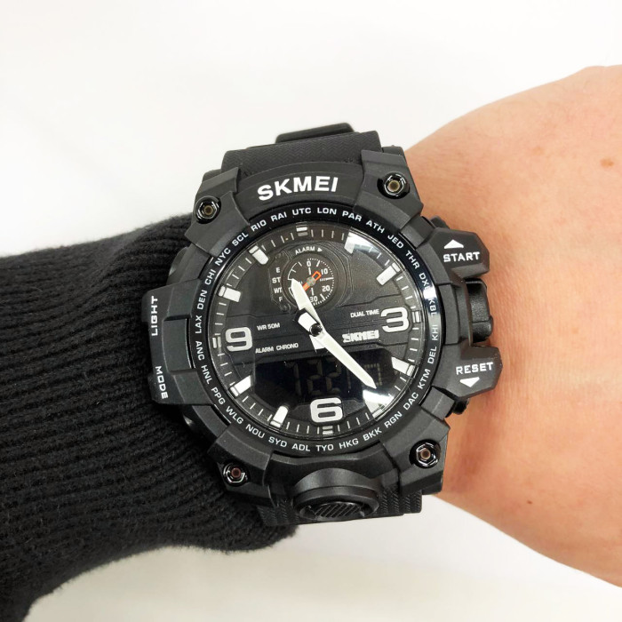 Годинник наручний чоловічий SKMEI 1586BK BLACK, водонепроникний чоловічий годинник, годинник спортивний. Колір: чорний