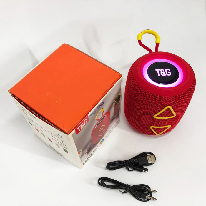 Портативна колонка TG655 5W з RGB підсвічуванням та ремінцем, бездротова колонка потужна. Колір: червоний