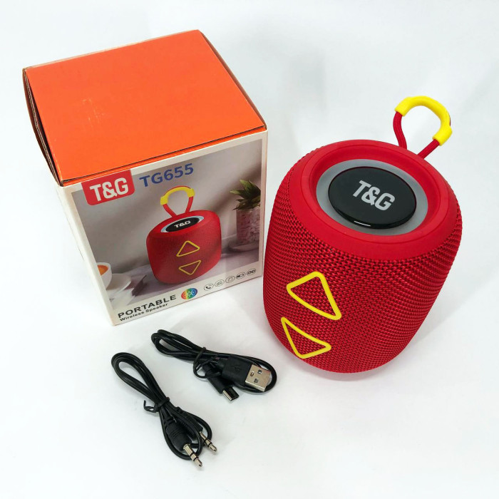 Портативна колонка TG655 5W з RGB підсвічуванням та ремінцем, бездротова колонка потужна. Колір: червоний