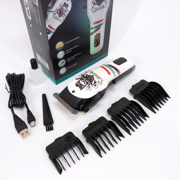 Машинка для стрижки волосся та бороди професійна VGR V-699 B з насадками та LED дисплеєм. Колір: білий