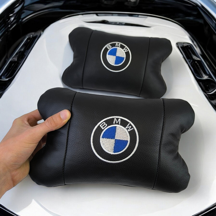 Авто подушки 2шт — набір BMW з натуральної шкіри, на підголівник у машину, Автомобільна подушка БМВ