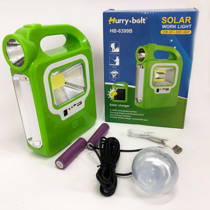 Ліхтар кемпінг переносний 6399А - LED+COB, power bank, 2x18650, сонячна батарея. Колір: зелений