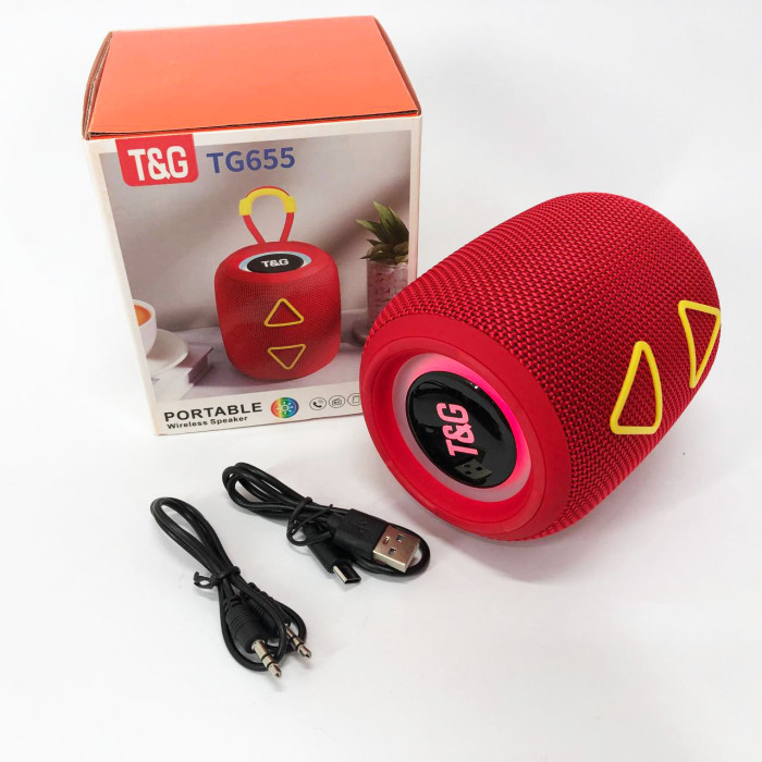 Портативна колонка TG655 5W з RGB підсвічуванням та ремінцем, бездротова колонка потужна. Колір: червоний