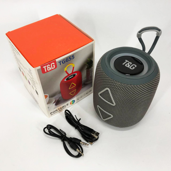 Портативна колонка TG655 5W з RGB підсвічуванням та ремінцем, Гучна блютуз колонка. Колір: сірий