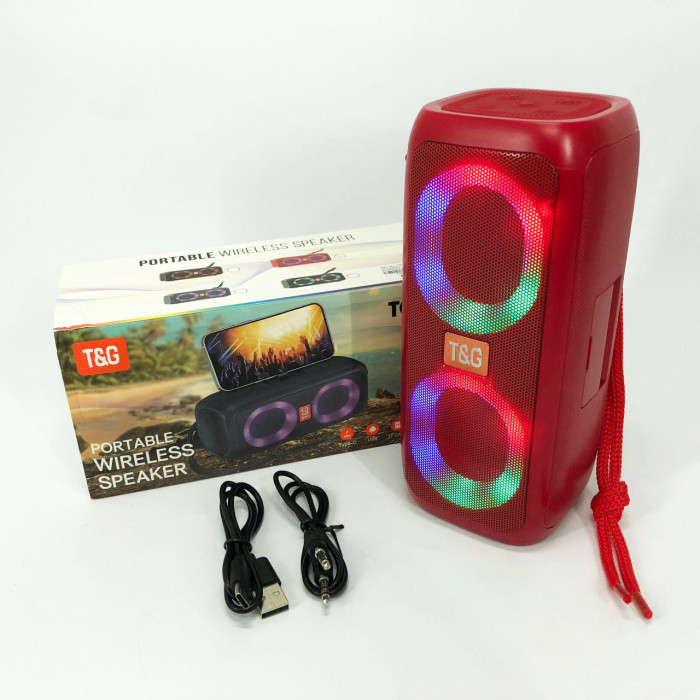 Портативна колонка TG333 2x5W з RGB підсвічуванням, бездротова колонка портативна потужна. Колір: червоний