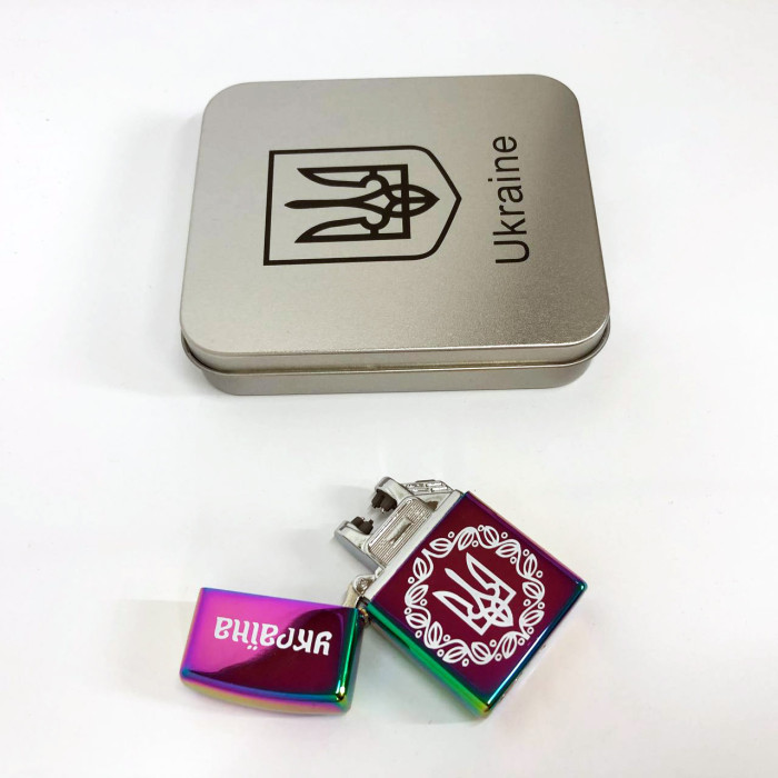 Дугова електроімпульсна запальничка USB Україна металева коробка HL-447. Колір: хамелеон