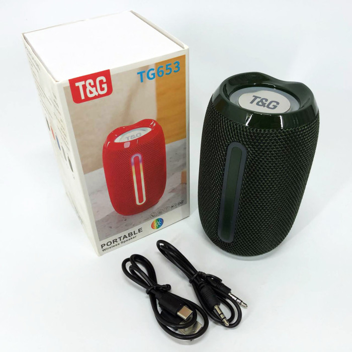 Портативна Bluetooth-колонка TG653 USB з ремінцем бездротова колонка портативна потужна. Колір: зелений