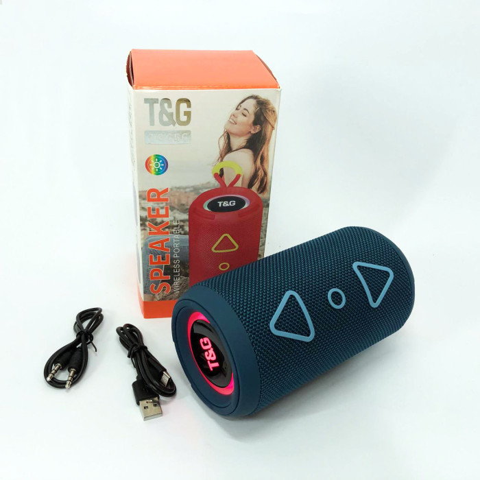 Bluetooth колонка портативна TG656 FM-радіо, потужна переносна акустична колонка. Колір: синій