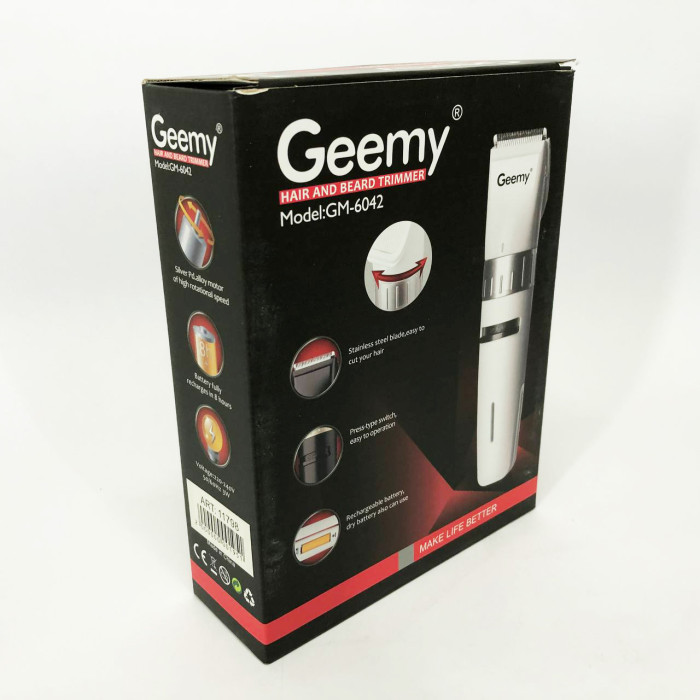 Акумуляторна машинка для стрижки волосся Gemei GM-6042, підстригальна машинка. Колір: білий